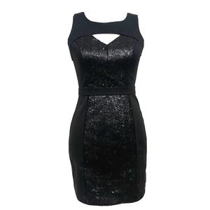 BCBGeneration Dress Black Sequins Sleeveless Fitted Stretch Bodycon Sz 4